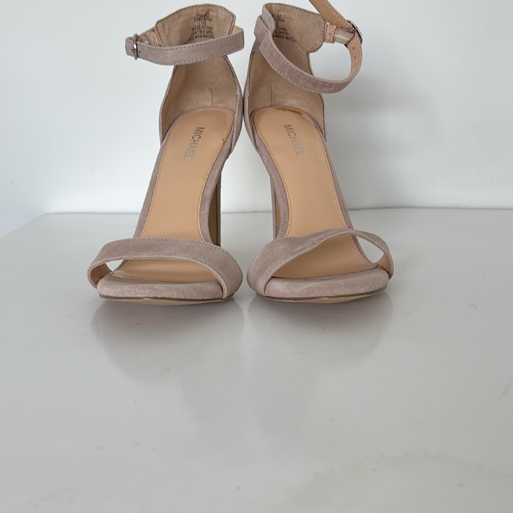 Michael Kors Heels 10 Samantha Nude Suede Ankle Strap Quiet Luxury Romantic Glam - Picture 6 of 13